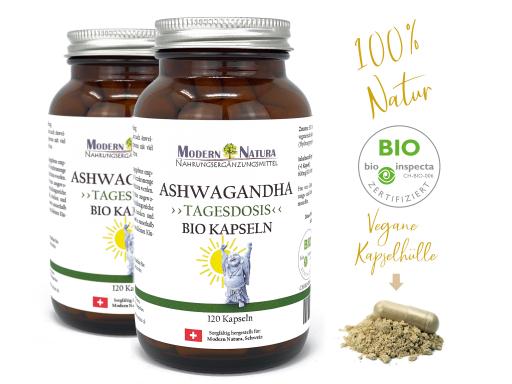 BIO Ashwagandha Doppelpack (2x 120 Kapseln) Vegan & Glutenfrei - Mit reinem Ashwagandha Pulver